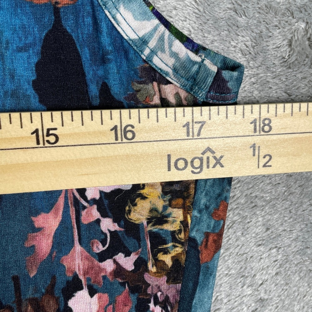 Peruvian Connection Dress Womens M Teal Floral Very Good Sleeveless Tiered Hem - Picture 6 of 9